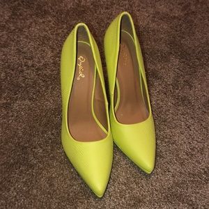Neon green snake printed heels